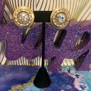 Vintage Signed Stephanie Somers Gold Rhinestone Stud Earrings
